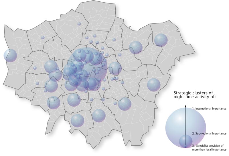 Strategic clusters of night time activity in London